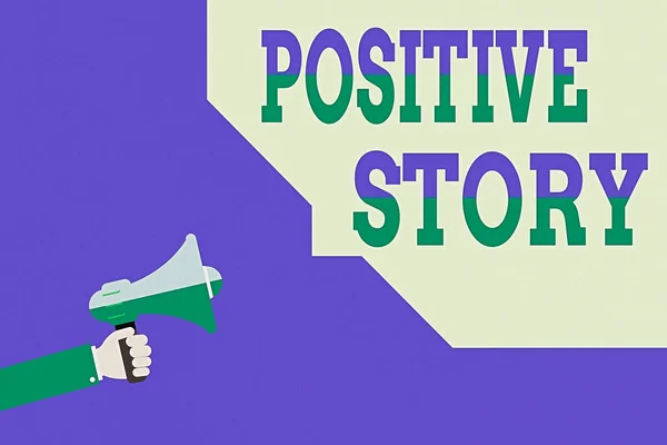 Handschriftliches Textschreiben Positive Story. Konzept Bedeutung Aussagekräftiger und motivierender Artikel Good News Success Scoop Hu Analyse Hand Hold Megaphone mit Sound-Symbol und Blase. — Stockfoto