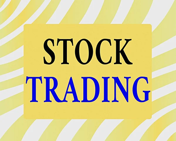 Текст написання слів Stock Trading. Концепція бізнесу для купівлі та продажу цінних паперів в електронному вигляді на обмінній підлозі горизонтальної прямокутної форми з порожнім кутом Порожні чотири сторони Малюнок . — стокове фото