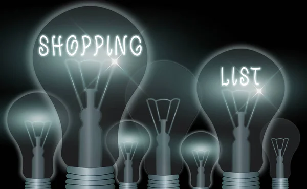 Handschrift tekst schrijven Shopping List. Concept betekent Discipline benadering van winkelen Basisartikelen om te kopen. — Stockfoto