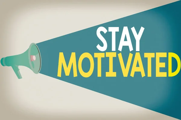 Escrita à mão escrita de texto Stay Motivated. Conceito significado Recompense-se cada vez que você atingir um objetivo com conhecimento Halftone Megaphone alto-falante com capacidade de volume Estender o nível de Loudness . — Fotografia de Stock