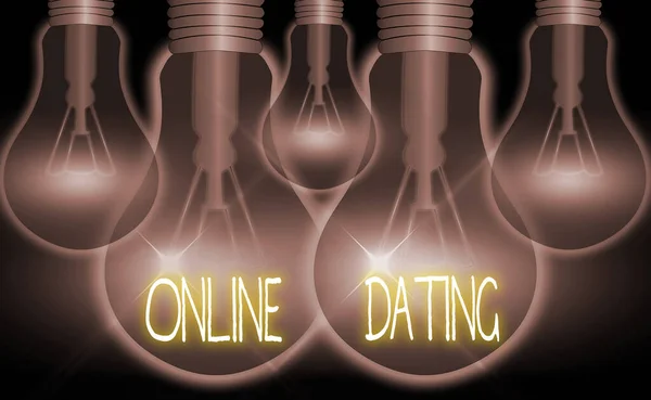 Conceptual hand writing showing Online Dating. Business photo text Searching Matching Relationships eDating Video Chatting. — Stock Photo, Image