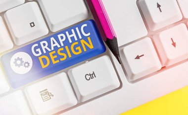 Grafik Tasarımı el yazısı metni. Reklamlarda metin ve resimleri birleştirme sanatı veya becerisi anlamına gelen kavram.