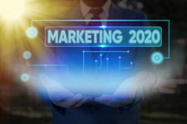 Text rukopisu Marketing2020. Koncepce znamená obchodní trendy pro rok 2020 Nový rok propagační akce. — Stock fotografie