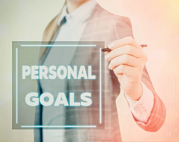 Conceptual hand writing showing Personal Goals. Business photo showcasing Target set by an individual to influence his efforts Motivation.