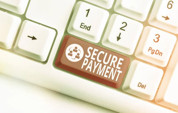 Word scrittura testo pagamento sicuro. Business concept per la sicurezza dei pagamenti si riferisce a garantire di pagato anche in caso di controversia . — Foto Stock
