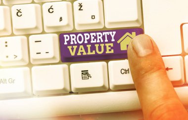 Özellik Değerini gösteren metin işareti. Gayrimenkul değer biçme piyasa fiyatına değer kavramsal fotoğraf.