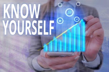 Kelime yazma metni Kendini Tanıma. Güç ve Zayıflıkları Anlama İş Konsepti.