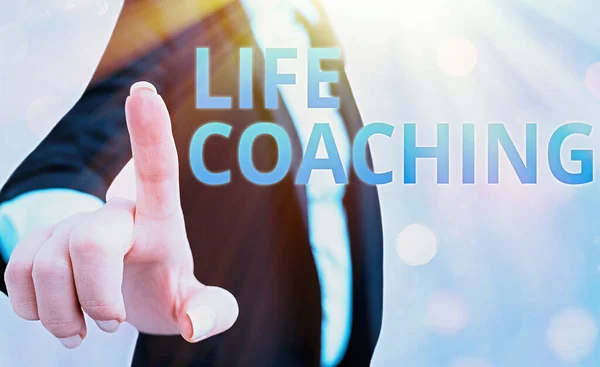 Πινακίδα που δείχνει το Life Coaching. Εννοιολογική φωτογραφία Βελτίωση της Ζωής από Προκλήσεις Μας ενθαρρύνει στην Καριέρα μας. — Φωτογραφία Αρχείου