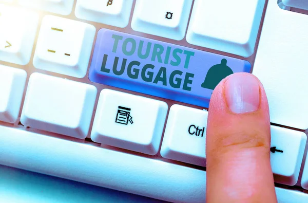 Konceptuell handstil som visar Turistbagage. Business foto text stor väska som innehåller allt man behöver för att resa. — Stockfoto