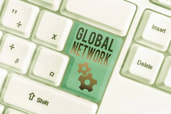 A Global Network szövegírása. Üzleti koncepció Bármely kommunikációs rendszer számára, amely átfogja az egész Földet. — Stock Fotó