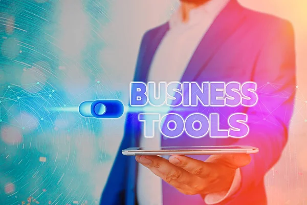Handschrift tekst Business Tools. Concept betekent marketingmethoden Processen en technologieën gebruiken. — Stockfoto