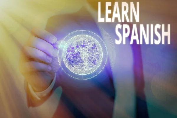 스페인어를 배우는 문자 표지판. 2015 년 12 월 1 일에 확인 함 . Conceptual photo Translation Language in Spain Vocabulary Dialect Speech Elements of this image presented by NASA. — 스톡 사진
