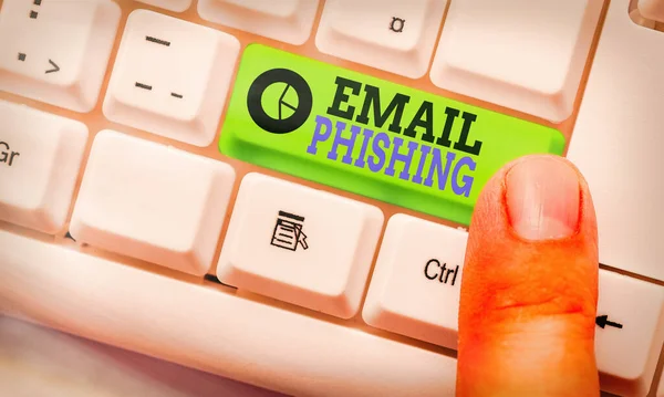 Escribir texto a mano Email Phishing. Concepto que significa correos electrónicos que pueden enlazar a sitios web que distribuyen malware . — Foto de Stock