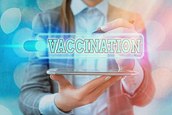 Skriva text med handstil Vaccinering. Begreppet betyder behandling som gör kroppen starkare mot infektion. — Stockfoto
