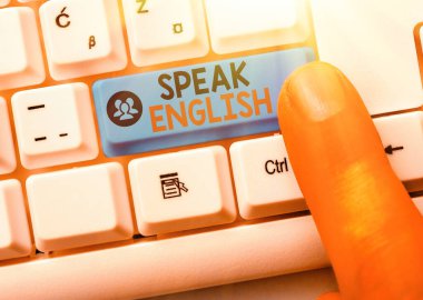 Kavramsal el Speak İngilizce gösterilen yazma. İş fotoğraf metin çalışma başka bir yabancı dil Online sözel dersler.