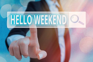 Hello Weekend 'i gösteren bir not yazıyorum. İş Fotoğrafları: Kaçış Macerası Cuma Pozitif Rahatlama Davetiyesi.