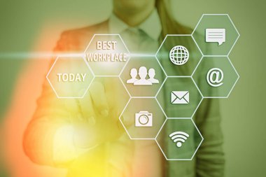 En İyi İş Yeri 'ni gösteren metin işareti. Yüksek tazminatla çalışmak için ideal konsept fotoğraf şirketi. Stres yok..