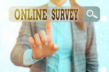 Online Survey 'den el yazısı metni. Kavram anlamı Yeniden Değerlendirme Anketi Memnuniyet Oranı İfade.