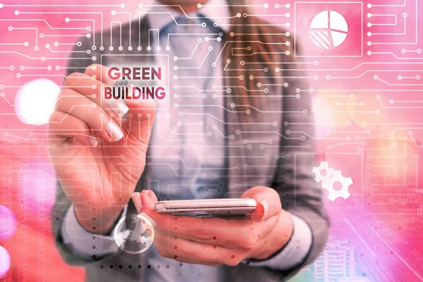 Πινακίδα που δείχνει Πράσινο Κτίριο. Εννοιολογική φωτογραφία Μια δομή που είναι περιβαλλοντικά υπεύθυνη Βιώσιμη. — Φωτογραφία Αρχείου