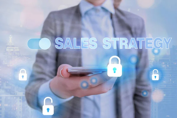 Κείμενο που δείχνει τη στρατηγική πωλήσεων. Εννοιολογική φωτογραφία Σχέδιο για την επίτευξη και την πώληση στην αγορά-στόχο σας Μάρκετινγκ. — Φωτογραφία Αρχείου