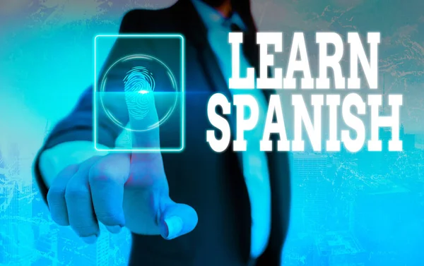 Conceptual hand writing showing Learn Spanish. Business photo showcasing Translation Language in Spain Vocabulary Dialect Speech. — Stock Photo, Image