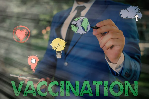 Note d'écriture montrant Vaccination. Photo d'affaires mettant en valeur le traitement qui rend le corps plus fort contre l'infection . — Photo