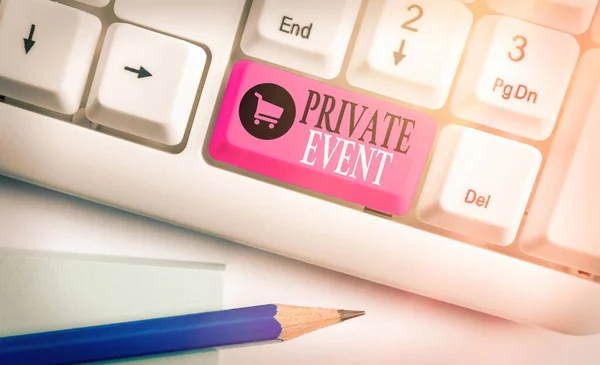 Writing note showing Private Event. Business photo showcasing Exclusive Reservations RSVP Invitational Seated. — Stock Photo, Image