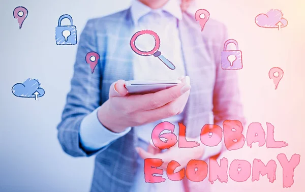 Text sign showing Global Economy. Conceptual photo System of industry and trade around the world Capitalism. — Stock Photo, Image