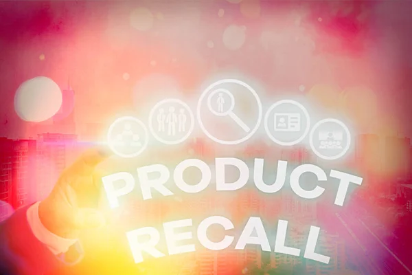 Conceptual hand writing showing Product Recall. Business photo text Request by a company to return the product due to some issue.