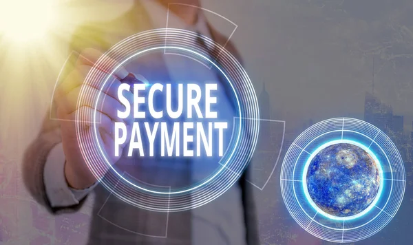 Conceptual hand writing showing Secure Payment. Business photo text Security of Payment refers to ensure of paid even in dispute Elements of this image furnished by NASA.