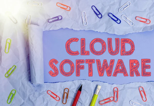 Kézírás szöveg Cloud Software. Koncepció jelentése Az adatokhoz való internetes hozzáférés tárolásához használt programok. — Stock Fotó