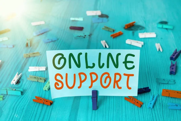 Conceptual hand writing showing Online Support. Business photo text Assist customers for their complain Electronic interaction. — Stock Photo, Image