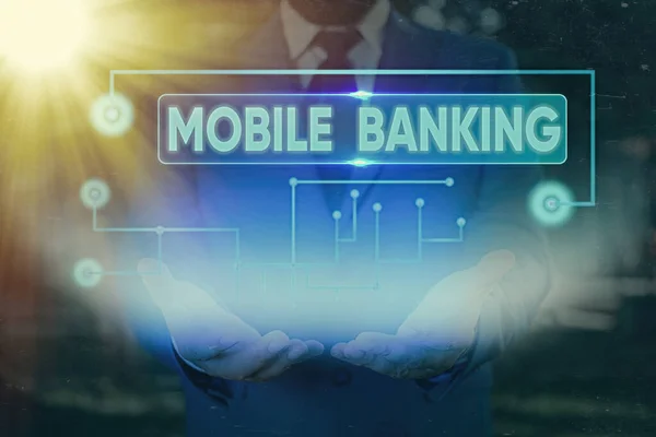 Kézírás SMS Mobil Banking. Koncepció jelentése Monitoring számla egyenlegek Pénzátutalás Bill fizetés. — Stock Fotó