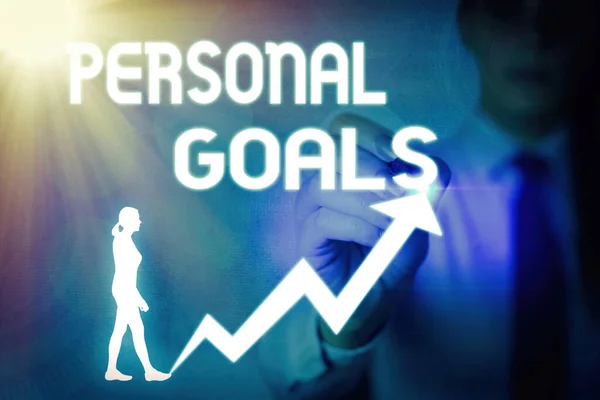 Handwriting text writing Personal Goals. Concept meaning Target set by an individual to influence his efforts Motivation.