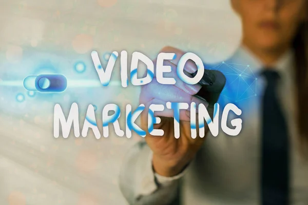 Nota de Escritura mostrando Video Marketing. Exhibición de fotos de negocios crear videos cortos sobre temas específicos utilizando artículos . —  Fotos de Stock