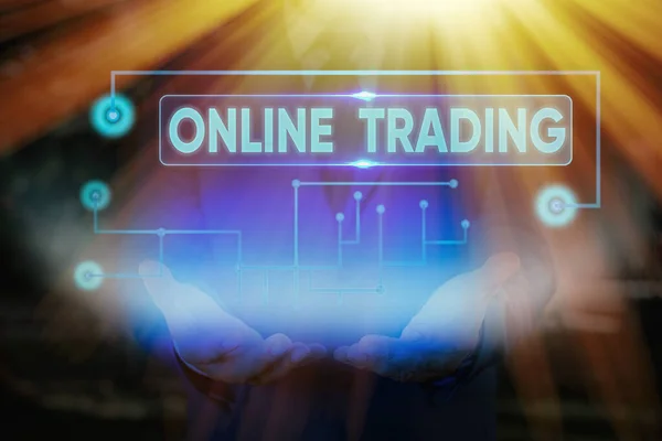 Texto de caligrafia Online Trading. Conceito significado Comprando e vendendo ativos através de uma plataforma de internet de corretagem . — Fotografia de Stock