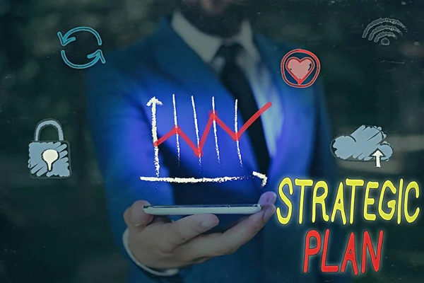 Textový nápis zobrazující strategický plán. Koncepční foto Proces definování strategie a rozhodování. — Stock fotografie
