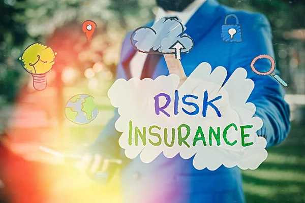 Handwriting text writing Risk Insurance. Concept meaning The possibility of Loss Damage against the liability coverage.