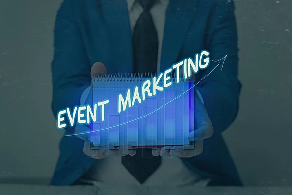 Escritura manual conceptual que muestra Marketing de Eventos. Texto de la foto de negocios describe el proceso de desarrollo de la pantalla para promover el producto . —  Fotos de Stock