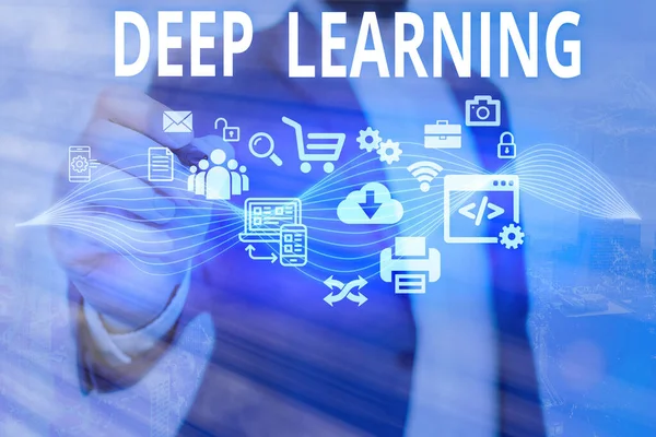 Woord schrijven tekst Deep Learning. Bedrijfsconcept voor hiërarchische abstracties Artificial Intelligence Algorithm. — Stockfoto