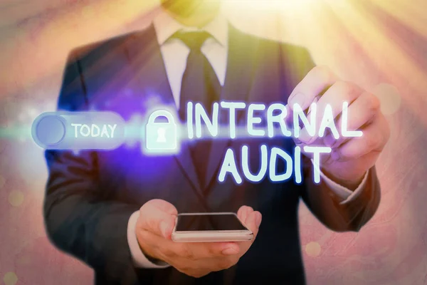 Word writing text Internal Audit. Business concept for Evaluates the effectiveness of the controls and processes.