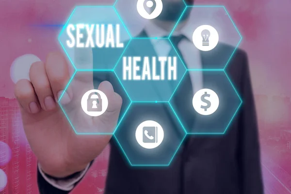 Kézírás szöveg írás Szexuális egészség. Fogalom jelentése Egészségesebb test Kielégítő szexuális élet Pozitív kapcsolatok. — Stock Fotó