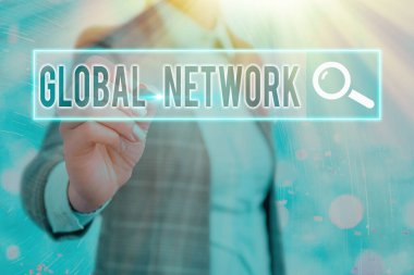 Global Network 'e kelime yazma metni. Tüm Dünya 'yı kapsayan herhangi bir iletişim sistemi için iş kavramı.