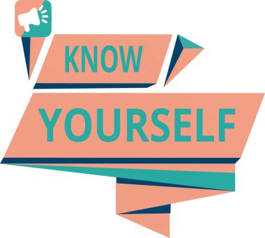 Kendini Tanıdığını gösteren kavramsal el yazısı. İş fotoğraflarının gösterildiği yer: Sizi Güç ve Zayıflıkları Bulmak Kimlik Dörtgen Soyut Şekil Yatay Grafiksel Megafon.