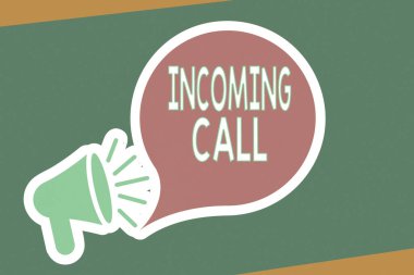 Gelen Arama için el yazısı metni. Gelen Arama Kimliği Sesli Mesaj Vidcall Megaphone ve Çıkartma Biçimli Boş Konuşma Kabarcığı anlamına gelen kavram.