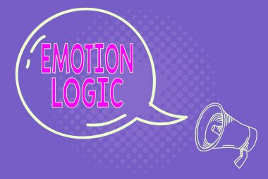 Duygusal Mantık 'ın el yazısı. Kalp ya da Beyin Ruhu ya da Zeka Karmaşası Eşit Denge Şeffaf Konuşma Baloncuğu Parlak ikon ve Özet Megafonla.