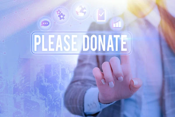 Word writing text Bitte spenden. Geschäftskonzept für Supply Furnish Handout Contribution Grant Aid to Charity. — Stockfoto