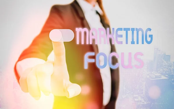 Writing note showing Marketing Focus. Business photo showcasing understanding your customers and thier needs using stats. — Stock Photo, Image