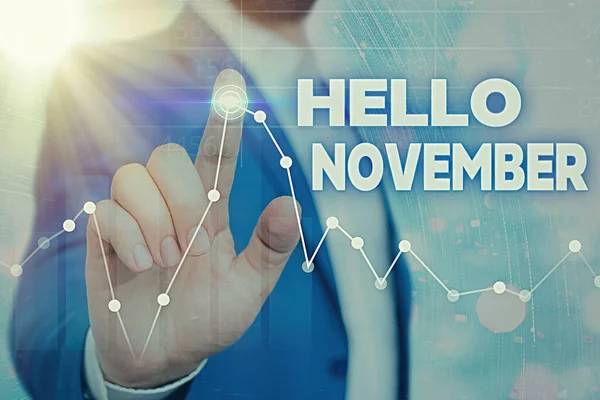 A Hello November felirata. Üzleti fotó bemutatása Üdvözöljük az év tizenegyedik hónapjában December előtti hónapban. — Stock Fotó