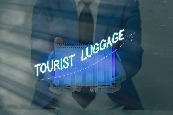 Konceptuell handstil som visar Turistbagage. Business foto text stor väska som innehåller allt man behöver för att resa. — Stockfoto